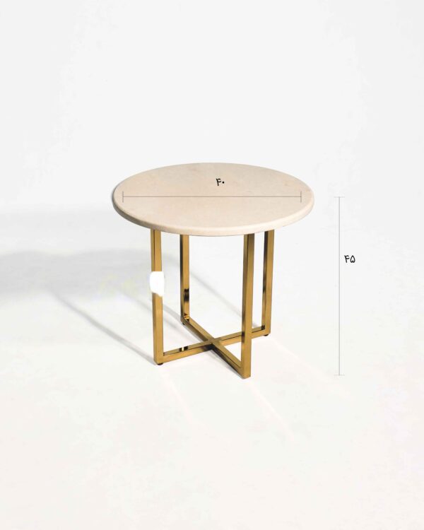 میز عسلی ملبورن قطر 40 با رویه هایگلاس و پایه فلزی طلایی