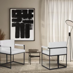 This chair with a black base and white top can be used as a dining chair, a waiting chair, and due to the minimal nature of this model, it is also suitable for a dressing table.